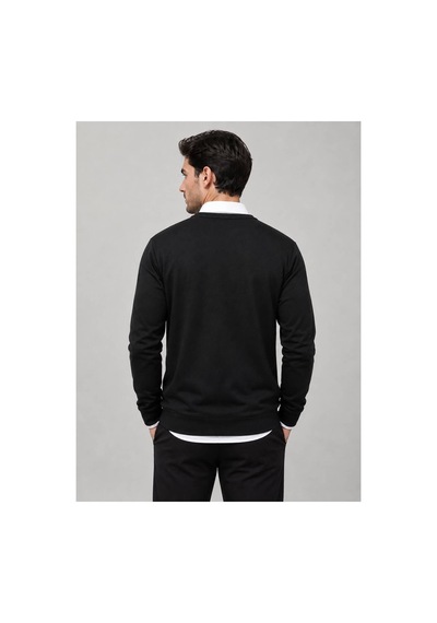 Neco Giyim Erkek Slim Fit V Yaka Pamuklu Siyah Kazak Siyah
