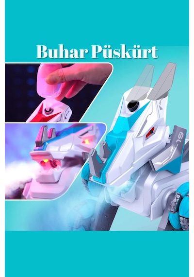 Uzaktan Kumandalı Buhar Püskürten Işıklı 8 Tekerlekli Akrobat Dinozor Araba Drift Yapan Çılgın Dino Kırmızı Beyaz