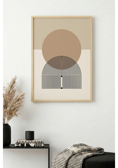Doğal Ahşap Çerçeveli Geometrik Desenli Tablo - Minimal Huhu1142