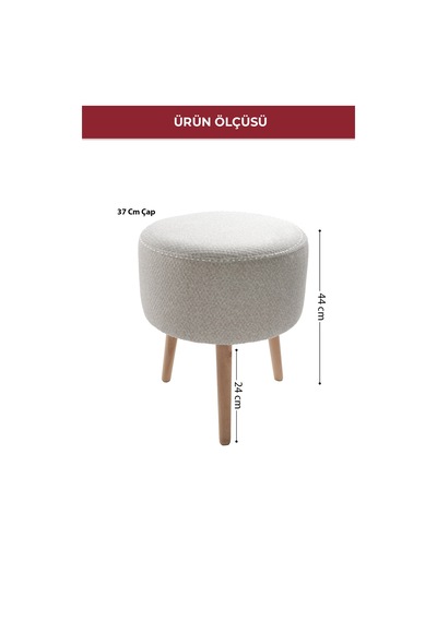 Modern Ahşap Ayaklı Dekoratif Puf, Tabure 6096 Ekru