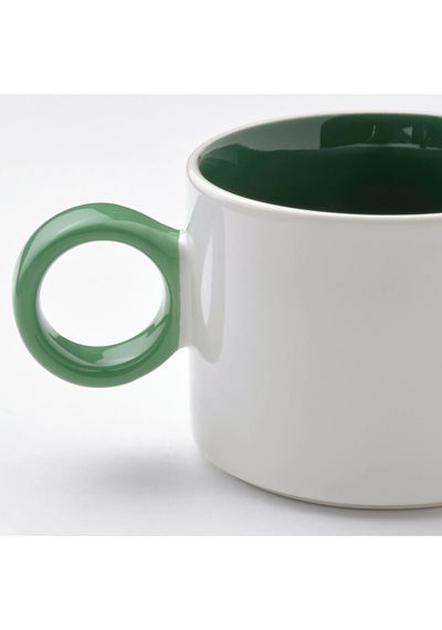 Ikea Pıggål Seramik Kupa Seti 7 Cm 300 Ml Beyaz - Yeşil 2 Parça