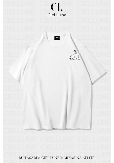 Nevermind Unisex Kadın Erkek Minimalist Cat Baskılı Özel Tasarım Oversize T Beyaz