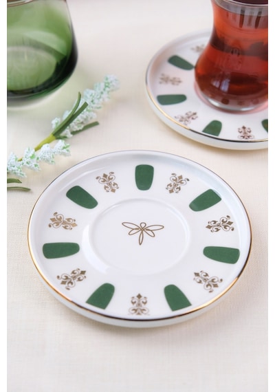 Tabak Evi Porselen Acem Zade Yeşil Çay Tabağı 12,5cm 2 Li Çok Renkli