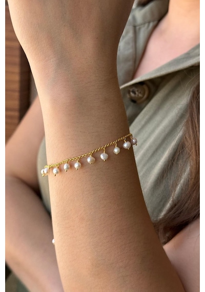 İncili Zincir Bileklik 4,5 Mm 19 Cm / Beyaz Beyaz Beyaz Altın