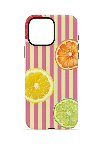 Apple iPhone Uyumlu 15 Pro Max Vorian Çift Katmanlı Magsafe Kılıf Citrus Fiesta Stripe