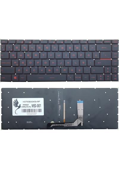 MSI Uyumlu Gf63 Thin 10uc-673xtr Notebook Klavye Işıklı -kırmızı-