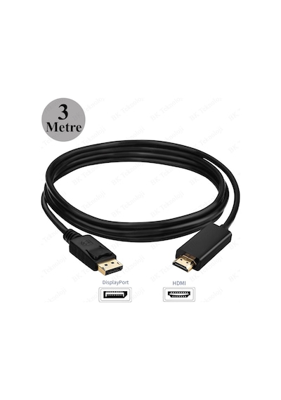 Yüksek Kalite Displayport to HDMI Dönüştürücü Kablo - 3 Metre