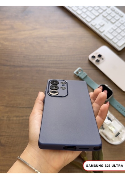 Samsung Galaxy S23 Ultra Uyumlu Süper İnce Mat Ultra Thin Silikon Kılıf Lacivert
