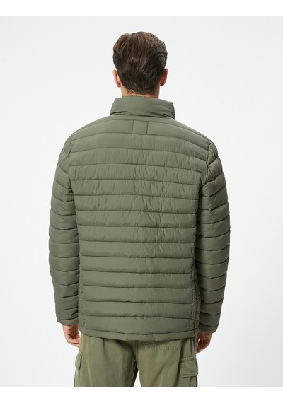 Koton Slim Fit Fermuarlı Şişme Mont Yeşil 5wam20101hw