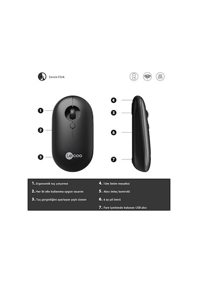 Lecoo WS212 Kablosuz Ergonomik Optik Mouse