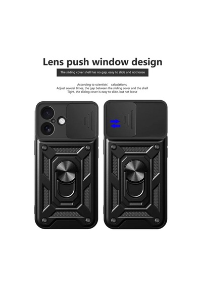 Apple Uyumlu iPhone 17 Tank Kılıf Yüzüklü Standlı Extra Koruma Zırhlı Outdoor Kapak - Lacivert
