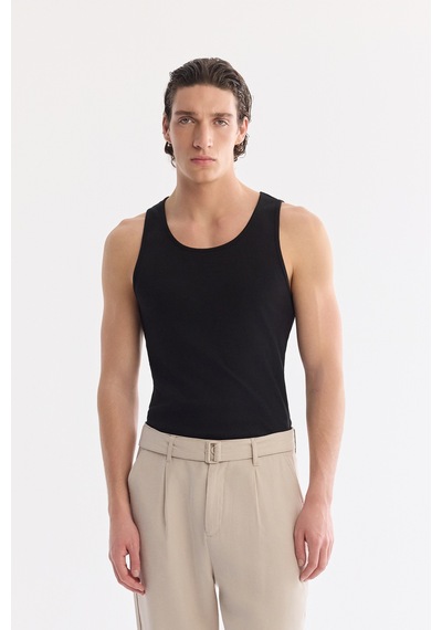 Avva Erkek Siyah Kolsuz Basic Fitilli Regular Fit Atlet B001058