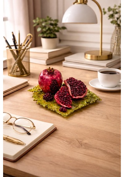 Nar Biblo Dekoratif Obje Epoksi Masa Üstü Salon Konsol Dekor El Yapımı Ev Süsü Hediyelik 21x18 Cm