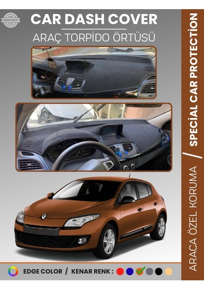 Renault Megane 3 Navigasyonlu Buyuk Ekranlı 2008-2015 Torpido Örtüsü Ön Göğüs Torpido Koruma - 515 Stiloto