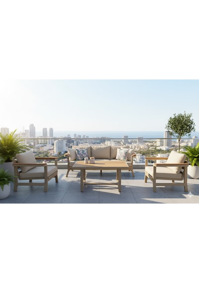 Adde Alüminyum Oturma Grubu Bahçe Balkon Koltuk Takımı 3+1+1+masa Krem