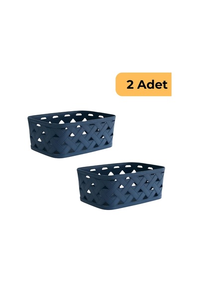Deri Desenli Sepet, 2'li Set, Mavi Mavi