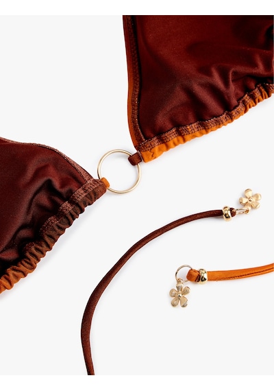 Koton Degrade Renk Geçişli Charm Ve Halka Detaylı Üçgen Bikini Üstü Kahverengi Desenli 6sak10078mm