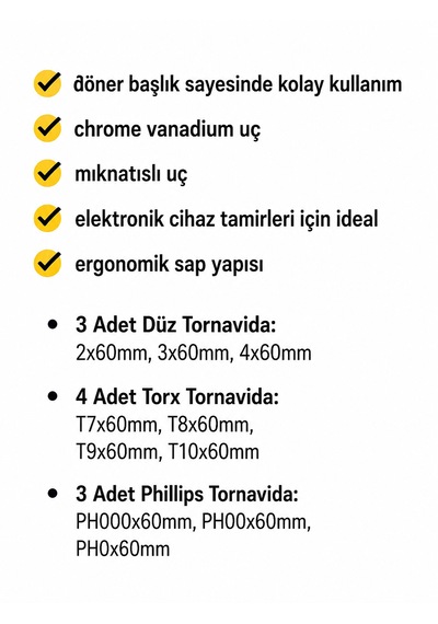 10 Parça Saatçi Tornavida Seti Düz / Ph / Torx Hassas Tornavida Takımı
