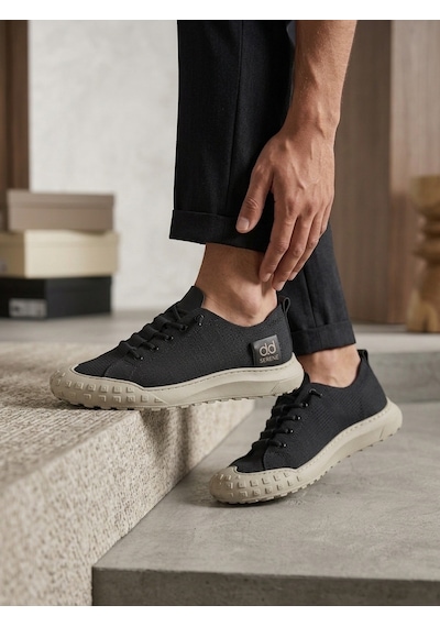 Ba0248 Boa Siyah Bej Taban Esnek Bağcıklı Ultra Hafif Nefes Alan Sneaker Ayakkabı