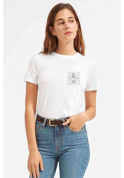 Turn Off Baskılı Beyaz Kadın Tshirt