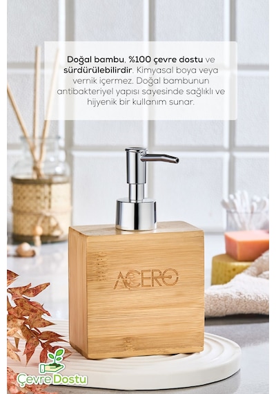 Vienev Bambu Dikdörtgen Sıvı Sabunluk Krom Pompalı 225 Ml Çok Renkli