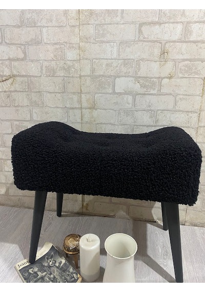 Puf Ahşap Ayak, Çima Dikiş Pelüş Teddy Kumaş