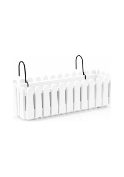 Balkon Saksısı Çit Saksı Beyaz Renk Metal Askı Aparatlı Dekoratif Balkon Saksı 9lt 53cm İb02