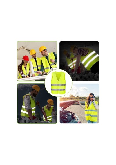 Kkdstock Work Safety Equipment Fosforlu Reflektörlü İkaz Yeleği 5 Cm Reflektörlü Gece Görünür Sarı