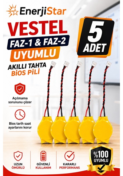 Vestel Etkileşimli Faz-1 Faz-2 Akıllı Tahta Cr2032 Kablolu Soketli Bios Pili 5 Adet