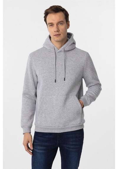 Süvari Gri Regular Düz Kapüşonlu Yaka Sweatshirt Gri