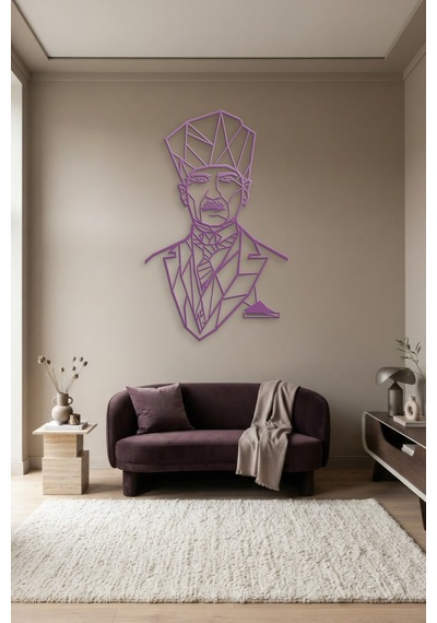 Atatürk Çizgi Metal Duvar Tablosu - Duvar Sanatı - Duvar Dekoru - Mor