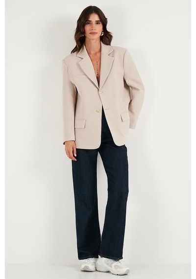 Lela Regular Fit  Yaka Düğmeli Blazer Bayan Ceket 6839562 Taş