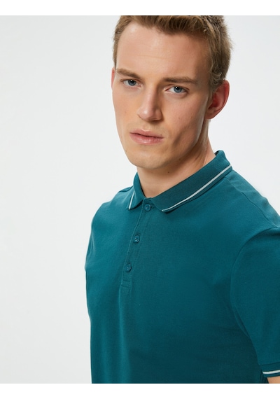 Koton Slim Fit Polo Tişört Kısa Kollu Çizgi Detaylı Pamuklu Yeşil 4sam10148mk Yeşil