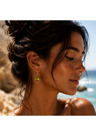 Riody Atelier No.01 Yeşil Doğal Taş Gold Ayarlanabilir Küpe Boho Resort Style Rose Gold - Sarı