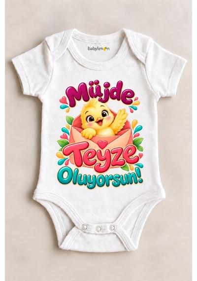 Babylimon Müjde Teyze Oluyorsun Beyaz Kısa Kollu Çıtçıtlı Bebek Zıbını Beyaz - 930083731 Beyaz