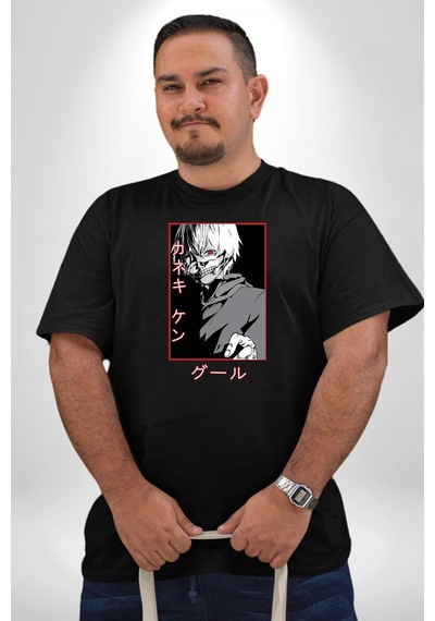 Angemiel Kaneki Ken Kuma Japon Anime Şeytan Siyah Büyük Beden Erkek Kadın Unisex Basic Ön Baskılı Tişört Siyah