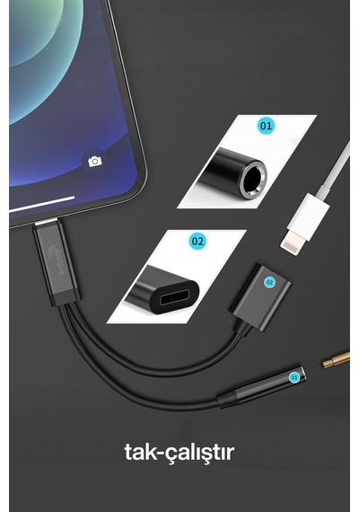 2in1 Lightning Aux Dönüştürücü Şarj + Müzik Tüm Apple Uyumlu iOs Modelleriyle