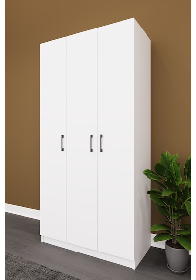 Asra Trend 3 Kapaklı Gardırop G-07 %100 MDF Kompakt Kıyafet Dolabı Beyaz