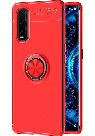Gld-spt- Newface Oppo Find X2 Kılıf Range Yüzüklü Silikon - Kırmızı