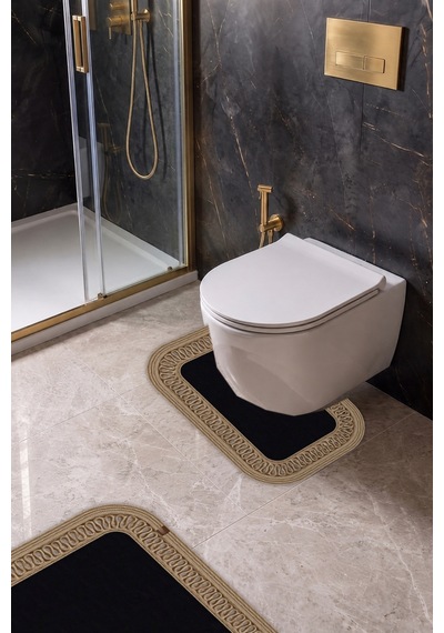 Banyo Paspası Takımı 70x110+50x70 Cm İç Trikot Siyah & Hasır