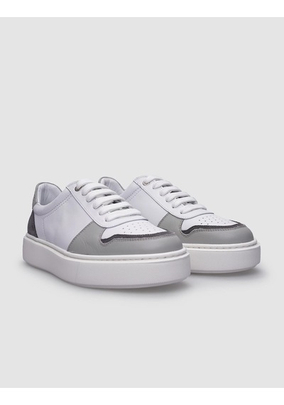 %100 Hakiki Deri Beyaz - Gri Erkek Sneaker Beyaz