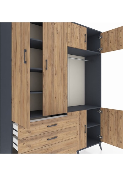 Hyperion Gardrop 7 Raflı 3 Çekmeceli Tek Askılı 176x44x221 Antrasit-çam Çam Hyperion Gardrop 7 Raflı 3 Çekmeceli Tek Askılı 176x44x221 Antrasit-çam Çam