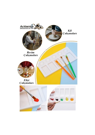 Plastik Masa Üstü 10 Hazneli Resim Paleti 5 Li Plastik Spatula 1 Paket Ressam Paketi Sanatsal Esnek Plastik Palet Bıçağı