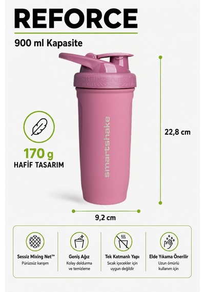 Smartshake Reforce Paslanmaz Çelik Serisi 900 Ml Rose Pembe Protein Shaker