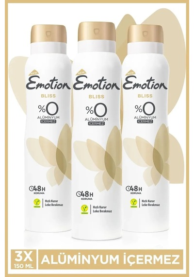 Jenerik 3 Adet Emotion Bliss Kadın Vegan Deodorant 150 Ml Hızlı Kurur , Leke Bırakmaz