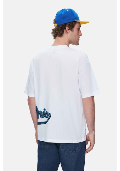 Ucla Roscoe Beyaz Bisiklet Yaka Baskılı Oversize Erkek Tshirt Beyaz