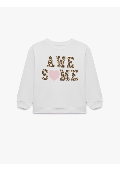 Koton Baskılı Bisiklet Yaka Kısa Kollu Şardonlu Sweatshirt Ekru 7wmg10224ak