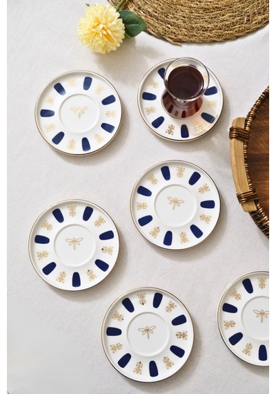 Tabak Evi Porselen Acem Zade Lacivert Çay Tabağı 12,5cm 6 Lı Çok Renkli