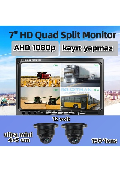 7''ekran + 2 Adet 150'' Ahd 1080p Ultra Mini Kamera Kayıt Yapmaz