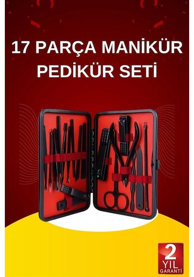 17 Parça El Ayak Bakım Seti Tırnak Temizleme Manikür Pedikür Cımbız Törpü Tırnak Makası -